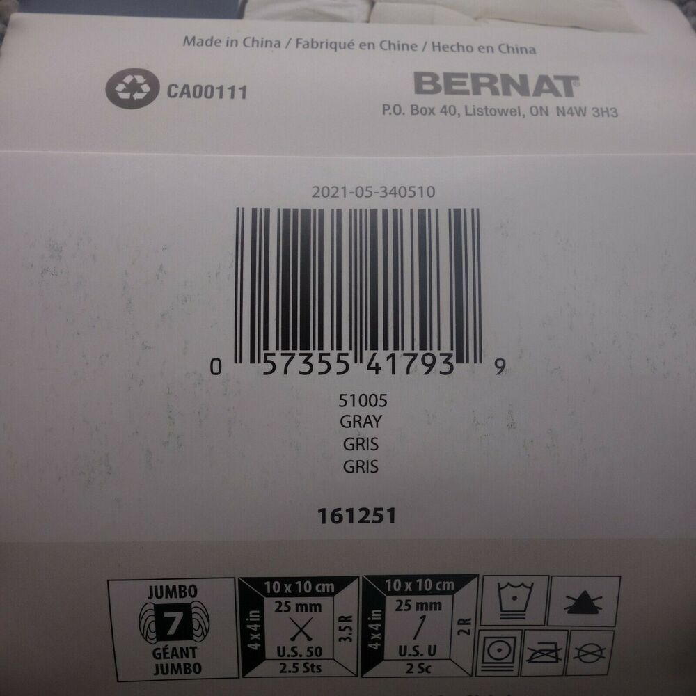 NEW Yarnspirations Bernat Big Blanket Yarn Chunky Knit Gray 51005 32 yds - Picture 4 of 5